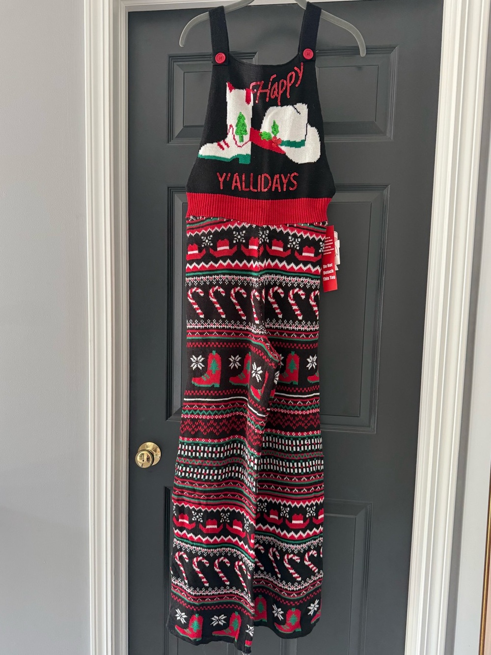 NWT Western Theme “Happy Y’allidays” Sweater Knit Overalls